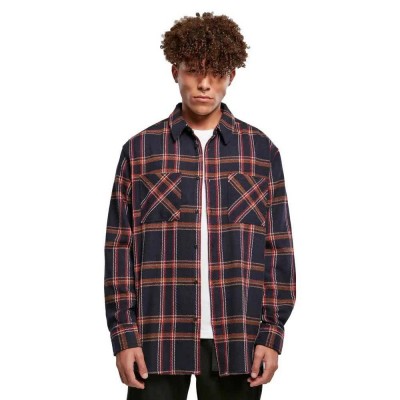urban,classics,heavy,long,oversized,checked,long,sleeve,shirt,navy,orange,(blue)