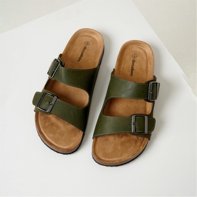 сандали,мъжки,сандали,threadbare,men's,slip,on,two,buckle,strap,flat,sandals,khaki