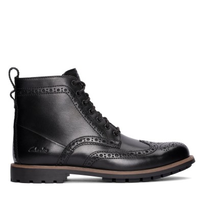 обувки,мъжки,боти,clarks,westcombe,brogue,boots,black,leather