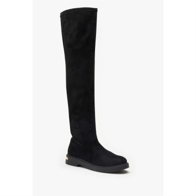 дамски,боти,be,you,flat,faux,suede,stretch,tall,boot,black