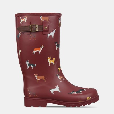 дамски,гумени,ботуши,gelert,fur,lined,welly,boot,womens,burgundy,dog