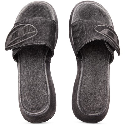 промоция,на,зимни,облекла,diesel,sa,oval,d,denim,slide,sandals,black,denim