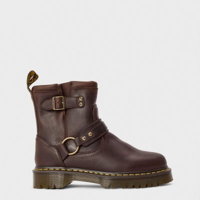 обувки,дамски,боти,dr,martens,anistone,harness,low,biker,boots,dark,brown