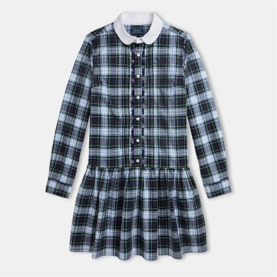 юношеска,рокля,детски,3/4,панталони,polo,ralph,lauren,checked,dress,juniors,navy,cream