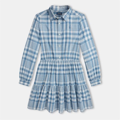 юношеска,рокля,детски,3/4,панталони,polo,ralph,lauren,checked,dress,juniors,blue,cream