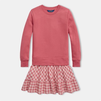 рокля,детски,3/4,панталони,polo,ralph,lauren,gingham,fleece,sweatshirt,dress,adirondck,berry