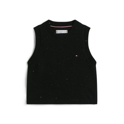 плетена,блуза,детски,3/4,панталони,tommy,hilfiger,kids',sequin,knitted,top,black,bds