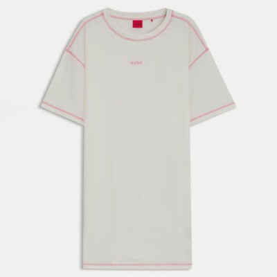 hugo,stretch,cotton,night,dress,with,contrast,logo,natural