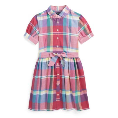 юношеска,рокля,детски,3/4,панталони,polo,ralph,lauren,check,shirt,dress,juniors,red,pink