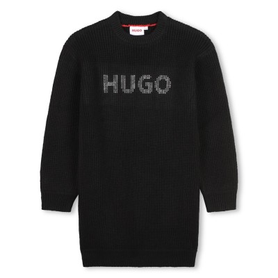 юношеска,рокля,детски,облекла,hugo,long,sleeve,logo,dress,juniors,black,09b
