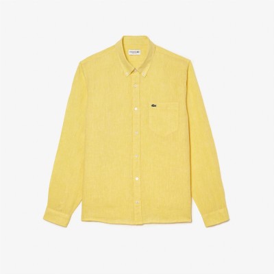 lacoste,regular,fit,linen,shirt,yellow