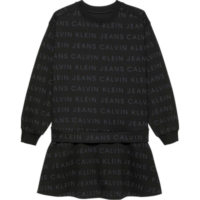 юношеска,рокля,детски,облекла,calvin,klein,jeans,all,over,print,logo,dress,junior,black,0gj
