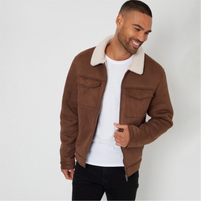 яке,мъжки,якета,мъжки,якета,и,палта,размер+,threadbare,men's,faux,suede,borg,lined,long,sleeve,aviator,jacket,taupe