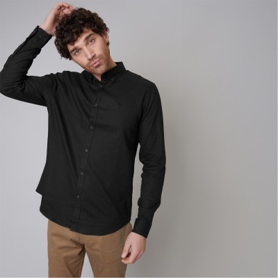 риза,с,дълъг,ръкав,threadbare,linen,blend,long,sleeve,shirt,black