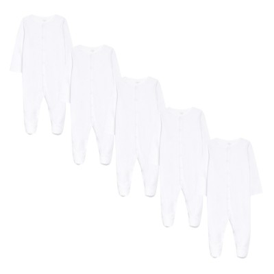 бебешки,облекла,studio,unisex,pack,of,5,long,sleeve,white,sleepsuits,white