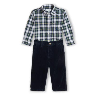 детски,комплект,детски,3/4,панталони,polo,ralph,lauren,check,shirt,and,trousers,set,infants,white,green