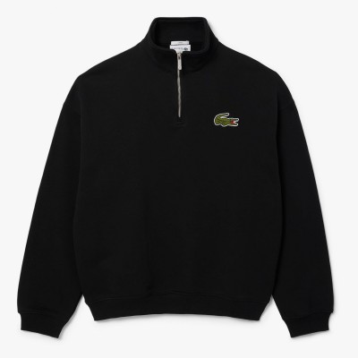 блуза,мъжки,горнища,с,качулка,мъжки,ежедневни,облекла,lacoste,loose,fit,zip,neck,badge,accent,sweatshirt,black