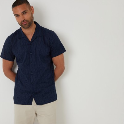 риза,с,къс,ръкав,threadbare,cotton,pluck,textured,short,sleeve,shirt,navy