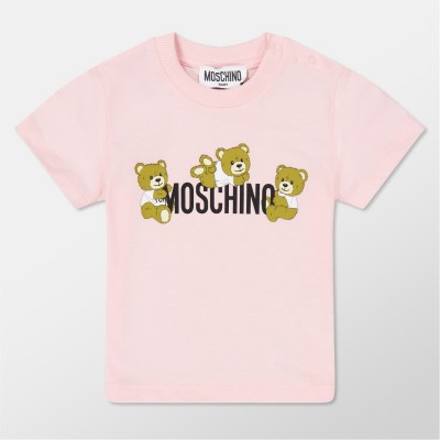 детска,тениска,детски,3/4,панталони,moschino,logo,t,shirt,&,short,set,infants,pink,50209
