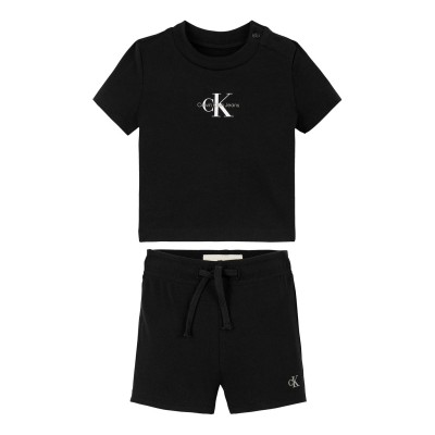 тениска,calvin,klein,jeans,monogram,logo,t,shirt,shorts,set,ck,black,beh