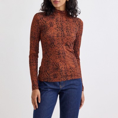 фланелка,с,дълъг,ръкав,дамски,топове,nobodys,child,lyra,snake,print,funnel,neck,long,sleeve,top,multi,colour