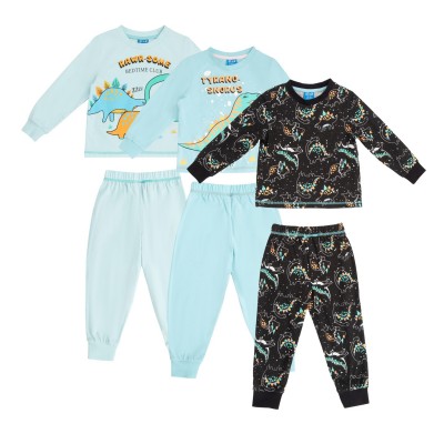 детска,пижама,детски,пижами,детски,облекла,star,yb,dino,pyjamas,3pk,infant,blue