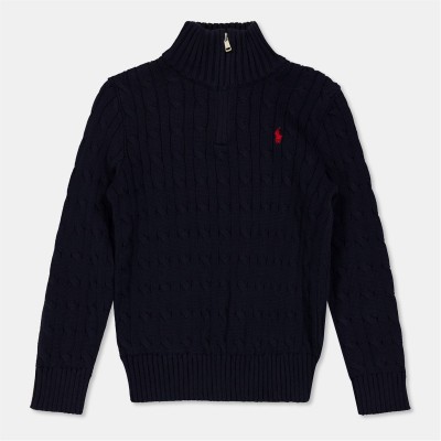 пуловер,детски,3/4,панталони,polo,ralph,lauren,kids',cable,quarter,zip,crew,neck,jumper,newport,navy