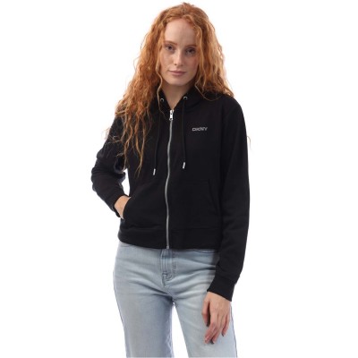суичър,дамски,горнища,с,качулка,дамски,ежедневни,облекла,dkny,mini,stud,logo,full,zip,hoody,black