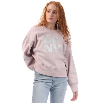 dkny,foil,logo,crew,neck,sweat,white,silver