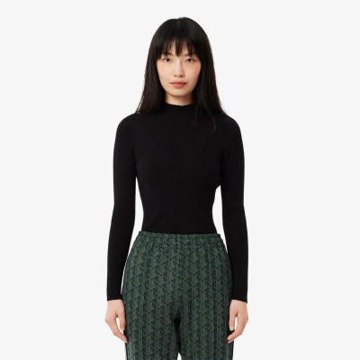 блуза,lacoste,high,neck,3d,rib,knit,sweater,black