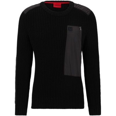 пуловер,мъжки,пуловери,hugo,ribbed,jumper,black,001