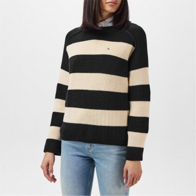 пуловер,дамски,плетени,дрехи,tommy,hilfiger,striped,knitted,jumper,black,calico