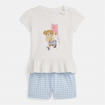 тениска,детски,3/4,панталони,polo,ralph,lauren,bear,cotton,tee,&,bloomer,set,nevis,blue