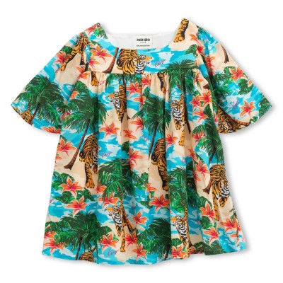 тениска,детски,3/4,панталони,kenzo,kids',sea,jungle,print,t,shirt,dress,off,white