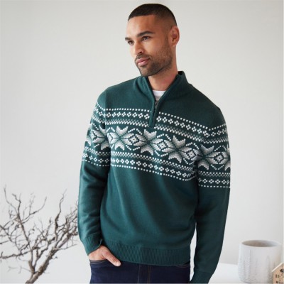 пуловер,облекла,на,разпродажба,threadbare,quarter,zip,christmas,knitted,jumper,dark,green