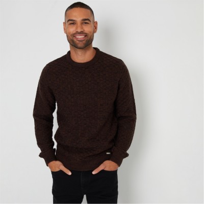 пуловер,мъжки,пуловери,threadbare,textured,knit,crew,neck,jumper,brown