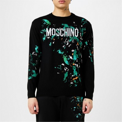 блуза,мъжки,пуловери,moschino,paint,knit,sweatshirt,black