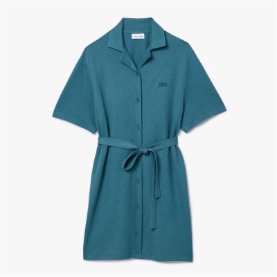 рокля,дамски,чорапогащи,и,клинове,lacoste,linen,and,cotton,belted,shirt,dress,green