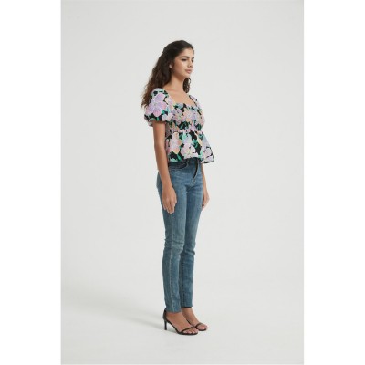 дамски,топове,дамски,облекла,размер,be,you,sleeve,peplum,top,black,floral