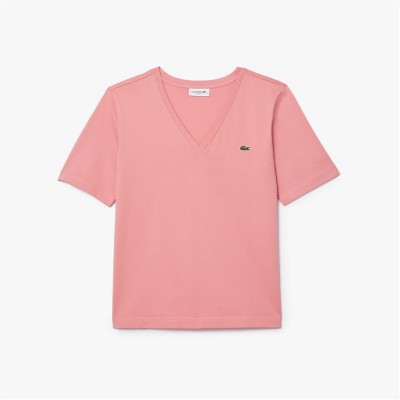 тениска,дамски,топове,lacoste,relaxed,fit,soft,cotton,v,neck,t,shirt,pink