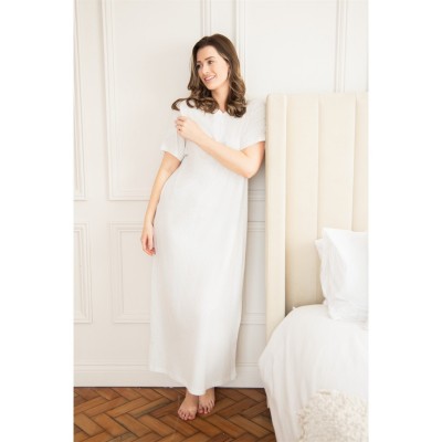 дамски,пижами,camille,womens,100pct.,organic,cotton,short,sleeve,nightdress,cream,dot