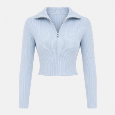 дамска,плетена,блуза,дамски,плетени,дрехи,i,saw,it,first,women,s,1,4,zip,long,sleeve,funnel,neck,knitted,top,blue