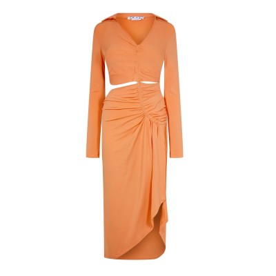 рокля,дамски,поли,и,рокли,off,white,vi,crepe,draped,midi,dress,peach,orange