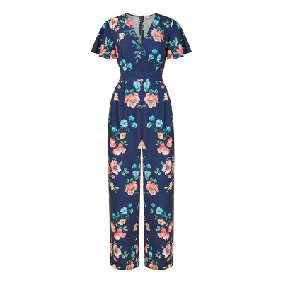 дамски,летни,гащеризони,yumi,yumi,navy,floral,angel,sleeve,jumpsuit,navy