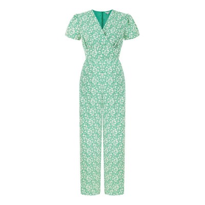 дамски,летни,гащеризони,yumi,yumi,green,ditsy,floral,wrap,jumpsuit,green
