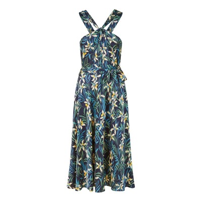 рокля,дамски,поли,и,рокли,yumi,yumi,navy,tropical,print,satin,mdi,dress,navy