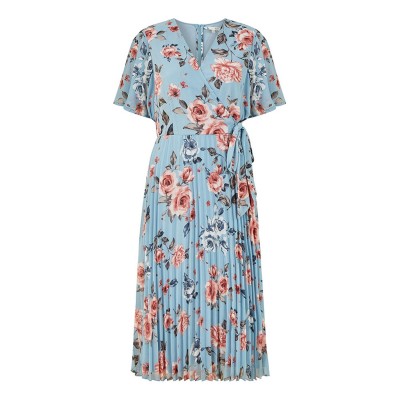 рокля,дамски,поли,и,рокли,yumi,yumi,blue,floral,pleated,wrap,midi,dress,blue