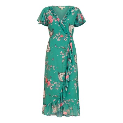 рокля,дамски,поли,и,рокли,yumi,yumi,green,satin,crane,print,wrap,dress,green