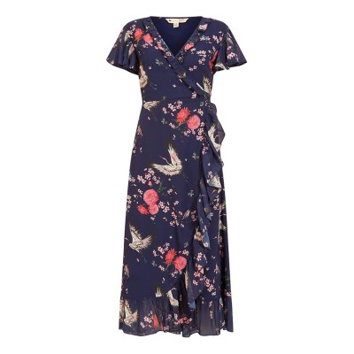 рокля,дамски,поли,и,рокли,yumi,yumi,navy,satin,crane,print,wrap,dress,navy