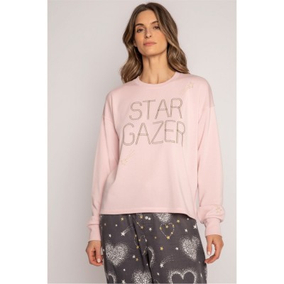 дамски,пижами,pj,salvage,salvage,crew,neck,shirt,rosa